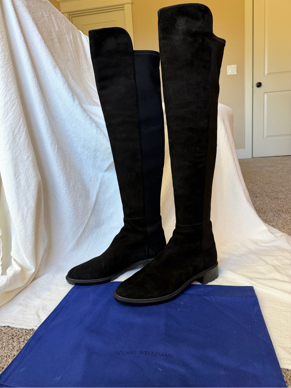 Stuart Weitzman 5050 City Lug OTK Boots Black Suede Size 10
